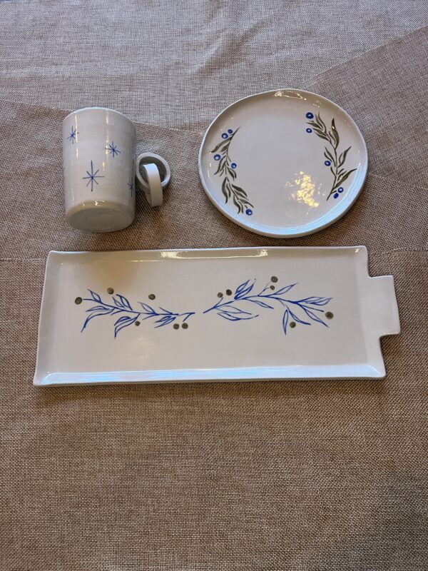 Plat à Cake Rameaux d'olivier bleus 🌿