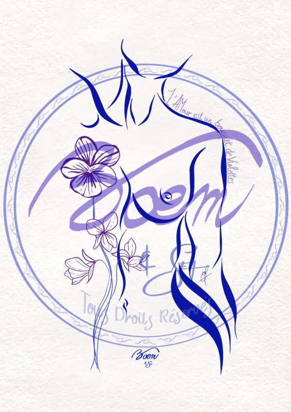 Illustration Femmes Vagues - "Femme Vague au bouquet de Violette"