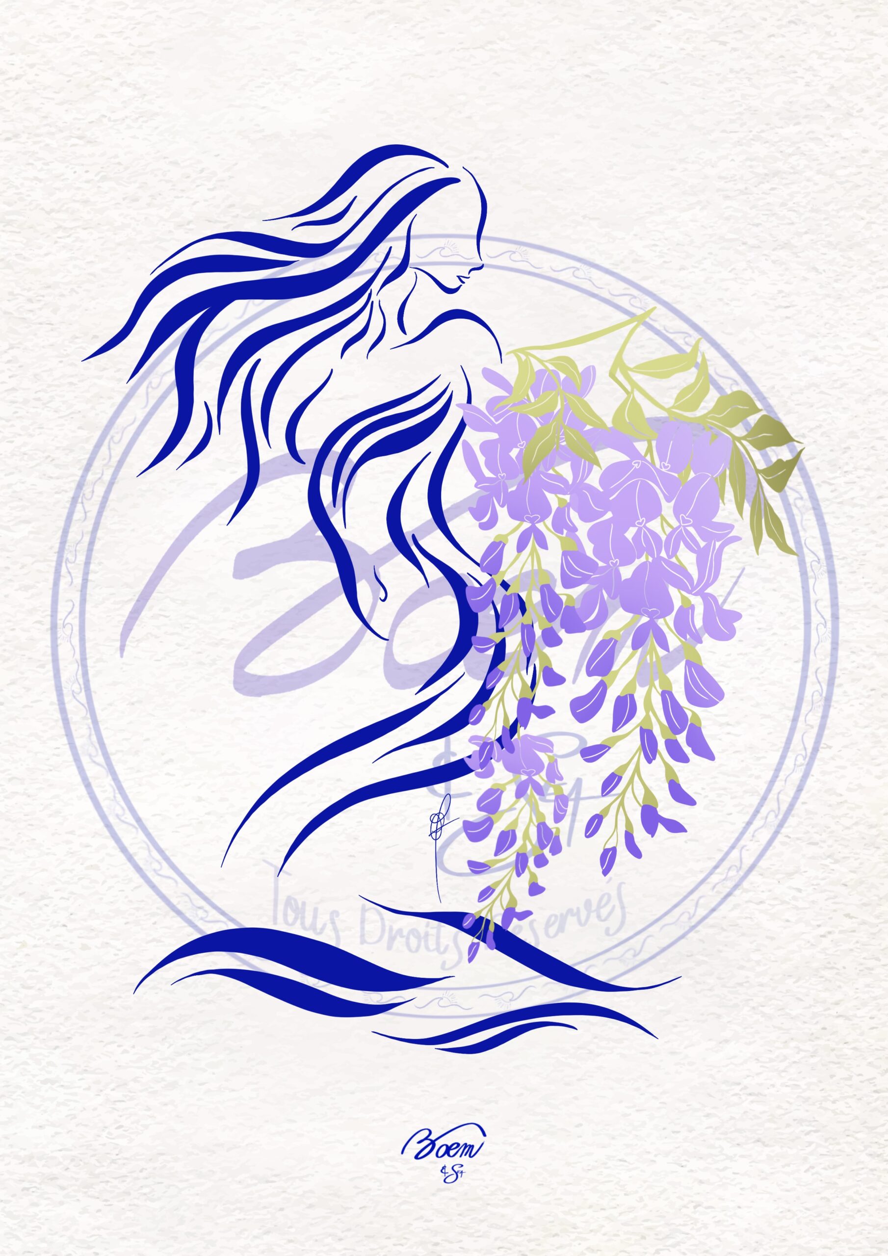 Illustration Femmes Vagues - "Femme Vagues Glycine"