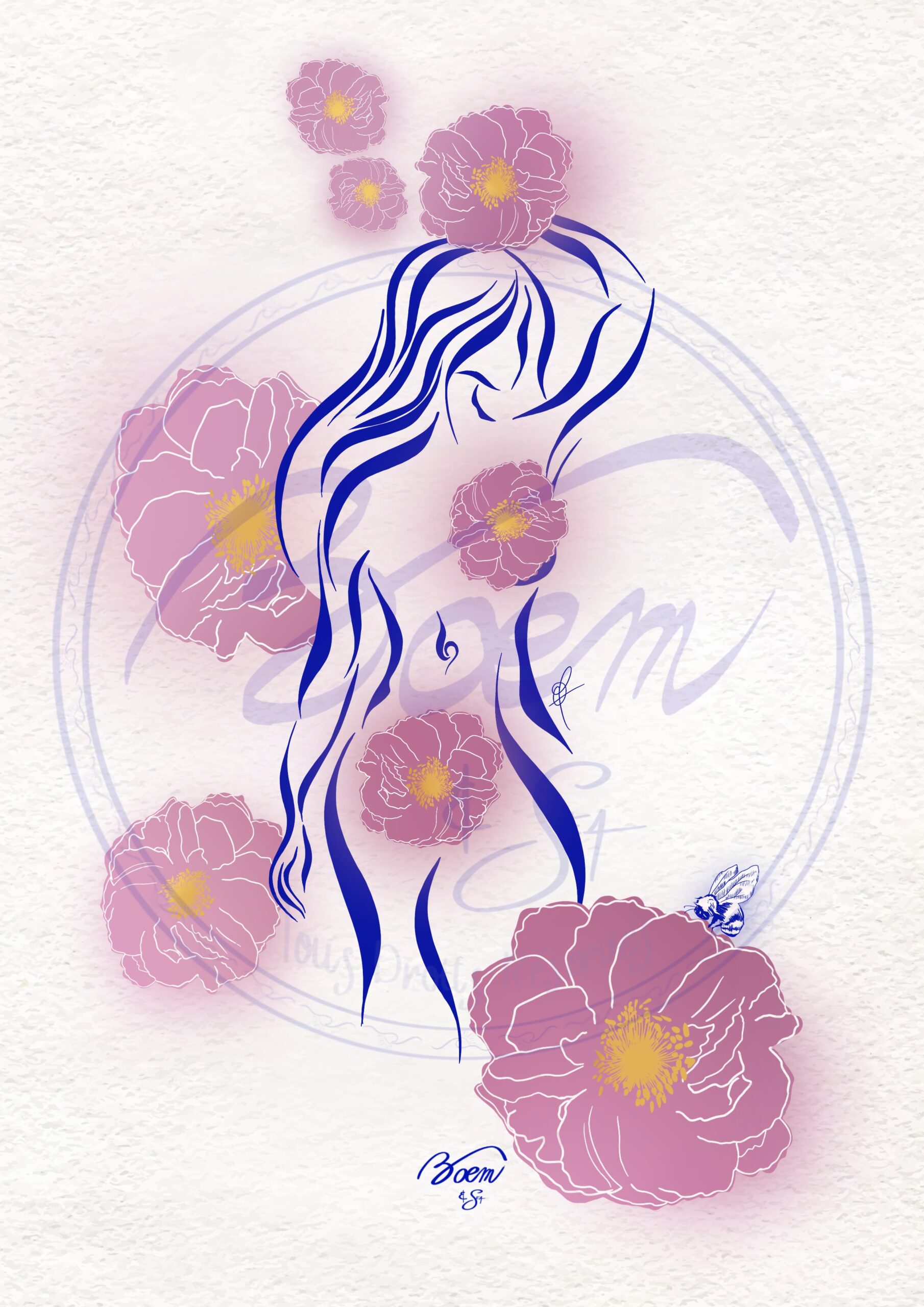 Illustration - Femme Vagues "Rose de Mai"