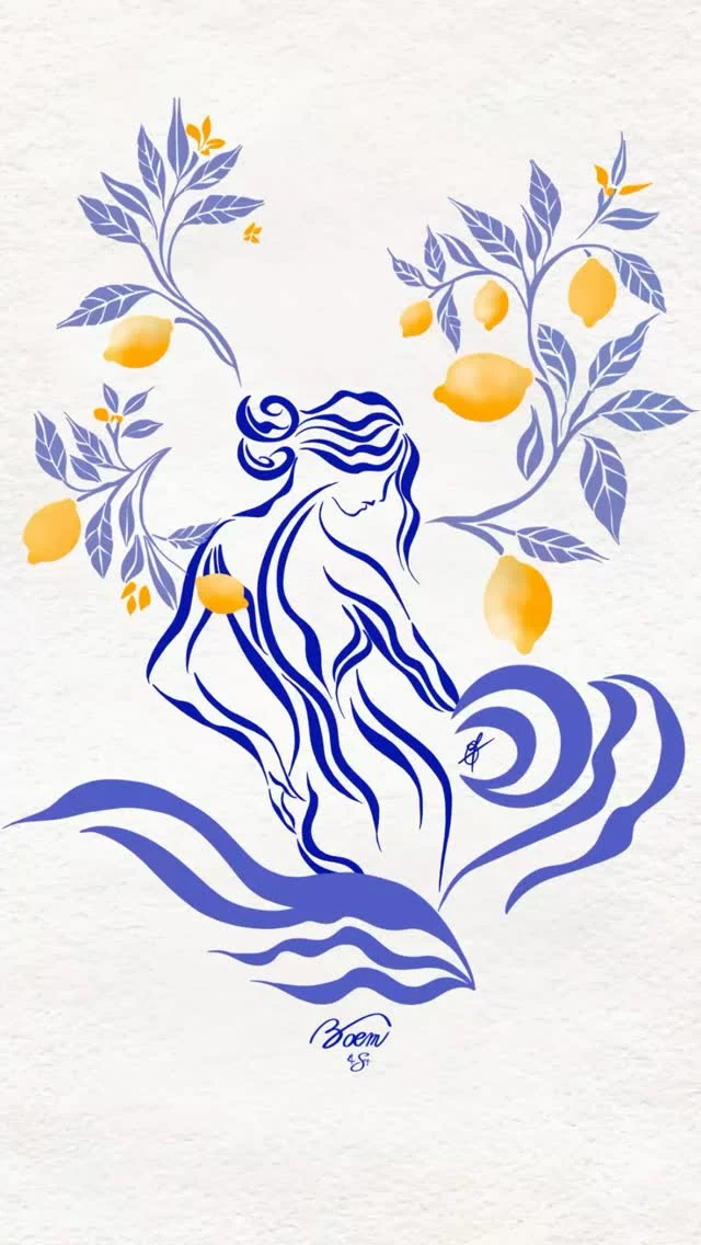 Aperçu de la Femme Vagues Citrons et de son motif 🍋🌊☀️
Cette composition  illustrations va avoir une belle vie : elle sera imprimée sur tissu pour les créations de @tamarina.creations 
Hâte de voir le rendu final !
Elle sera aussi dispo très bientôt sur le site – je vous tiens au courant. 💙🌊🤍
.
.
.
#illustrationtextile #illustrationmediterraneenne #boemandsea #designtextile #tissuimprimé #collaboration #madeinmediterranee